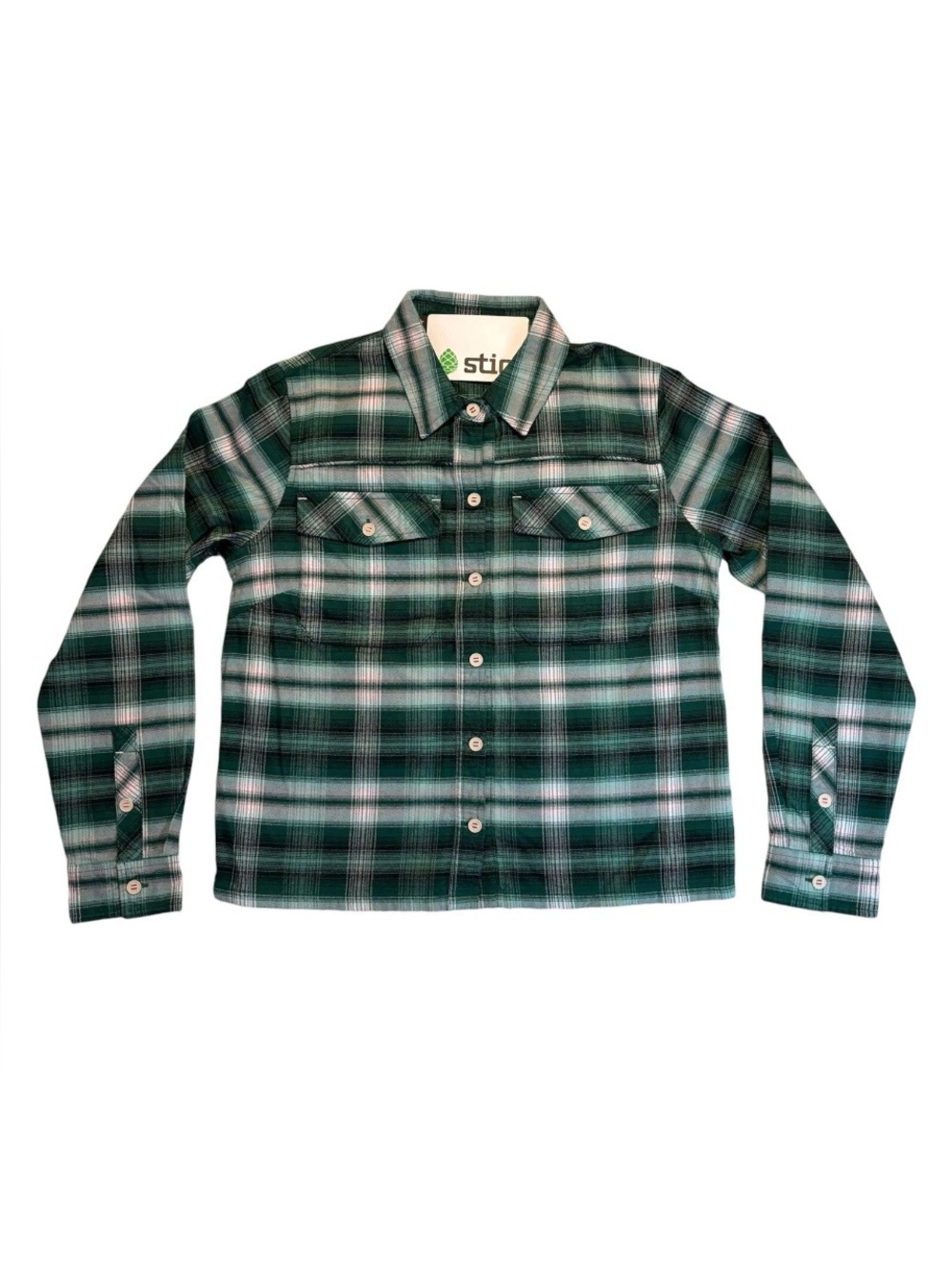 NEW Stio Womens Bevel Flannel Shirt Rich Pine Plaid Green Long Sleeve Size Small